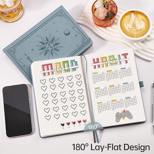 EMSHOI Graph Grid Journal Notebook, 192 Pages, A5 Size (5.7'' x 8.3'') - color: Gray Blue, style: Grid