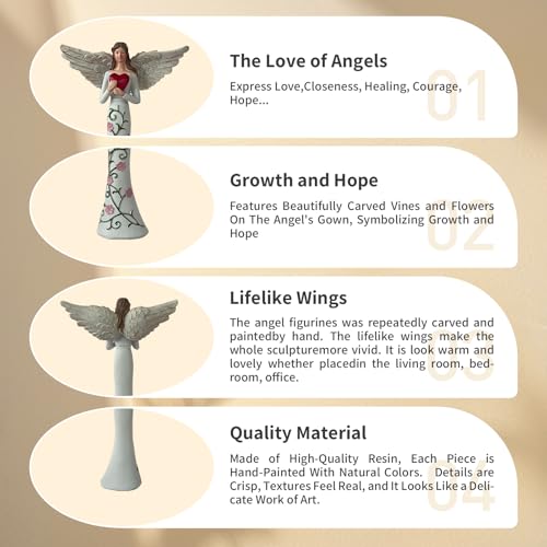 Angel Figurine with Red Heart, Floral Resin Statue, 20 cm - size: Angel of Love