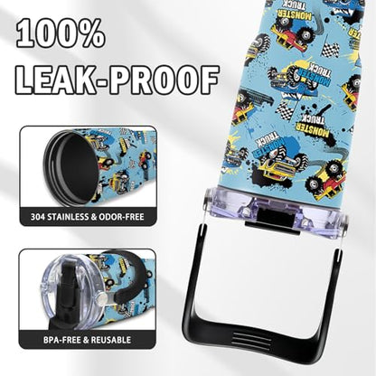 Monster Truck Tumbler with Top Handle and Flip Straw Lid 20oz Stainless Steel Insulated Travel Cups for Boys - Christmas Birthday Ideas for Monster Truck Kids Coffee Mugs - color: Truck01