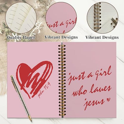 Christian Notebook Journal - Just a Girl Who Loves Jesus Christian Gifts for Women, Inspirational Bible Journal Notebooks for Note Taking, Bible Study, Prayer & Church Notes, A5 Spiral Notebook (Just a Girl-PINK) - color: Just a Girl-PINK