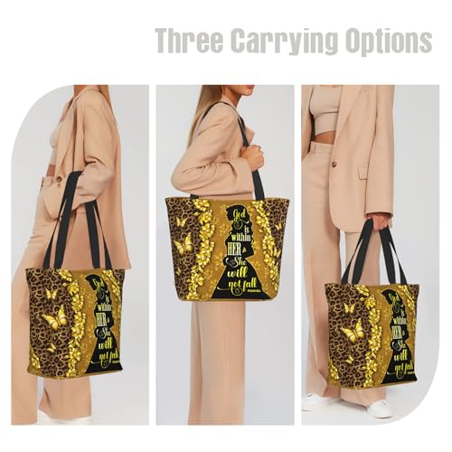 Christian Gifts Reusable Shopping Tote Bag Zippered Inspirational Tote Bags for Women Bible Verse Shoulder Bag - color: Butterfly