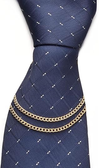 2Pcs Tie Chain for Men Classic with Double Single Gold Silver Elegant Chain Tie Cilp - color: double chain gold silver