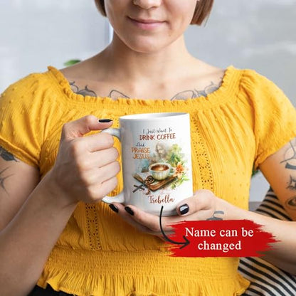 Custom Christian Faith Mug, Coffee And Praise Jesus Cup With Customized Name, Bible And Floral Design Coffee Mug 11oz 15oz, Personalized Spiritual Ceramic Cup, Gift For Friend Coworker - color: XUA-324-1556-COFFEE AND PRAISE JESUS MUG
