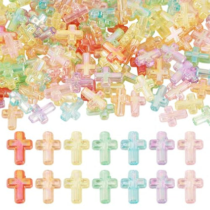 200Pcs Clear Acrylic Cross Kandi Beads AB Color Crucifix Halloween Easter Bracelet Beads for Keychain Iridescent Crafts DIY Jesus Bracelet Rosary Jewelry Making Supplies 16x12.5mm - color: Random AB Colors