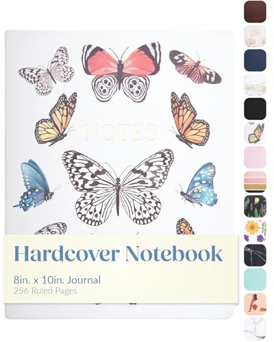 WORLD TRAVELER Large Lined Journal Notebook 256 Ruled White & Ivory Pages - color: Butteflies