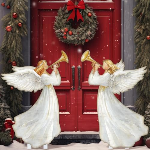 Moxweyeni 2 Pcs Christmas Yard Sign Outdoor Metal Trumpet Angels Stakes - style: Trumpet Angels
