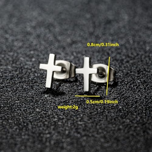 Stainless Steel Cross Small Earrings Set for Women Men Minimalist Religious Faith Mini Crucifix Lightweight Tiny Sleeper Stud Earrings for Easter Christian Baptism Birthday Christmas Fashion Jewelry