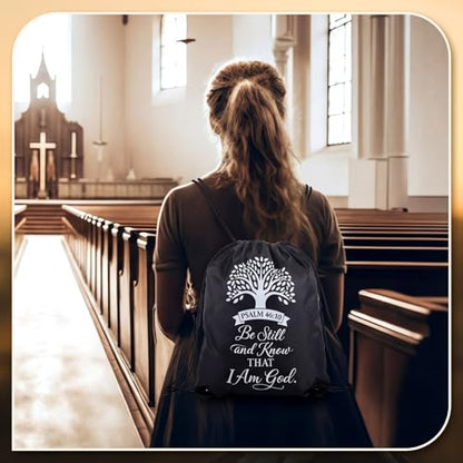 Bulyoou 24 Pcs Black Christian Drawstring Backpack Religious Gift Drawstring Bags Large Bible Verse Baptism Reusable String Bag for Church Bible Study Group - style: Black Religion