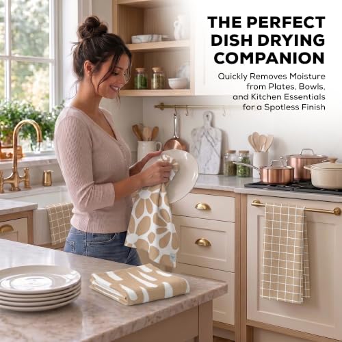 Kitchen Towels, Dish Towels for Kitchen, 3 Pc Kitchen Towel Set - color: Tan