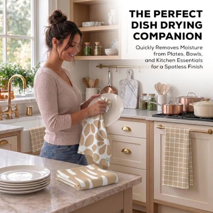 Kitchen Towels, Dish Towels for Kitchen, 3 Pc Kitchen Towel Set - color: Tan