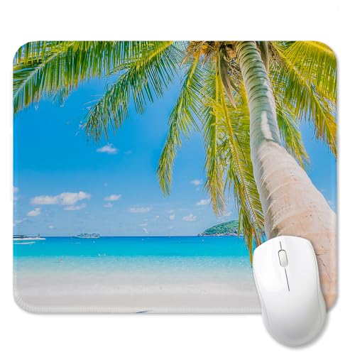 Tropical Palm Tree Beach Mouse Pad for Desk, Summer Coastal Seaside Landscape Mousepads with Anti-Slip Rubber Base for Computer Laptop Home Office Desk Accessories, 9.5x7.9 Inch - color: Square mouse pad-Palm tree beach