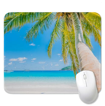 Tropical Palm Tree Beach Mouse Pad for Desk, Summer Coastal Seaside Landscape Mousepads with Anti-Slip Rubber Base for Computer Laptop Home Office Desk Accessories, 9.5x7.9 Inch - color: Square mouse pad-Palm tree beach