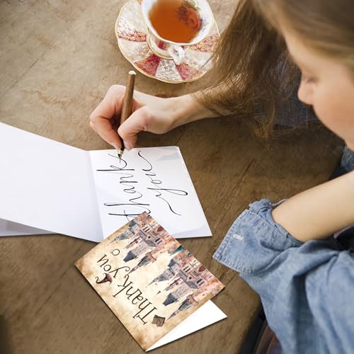 60 Pieces Magic Wizard Baby Shower Thank You Cards,Castle Themed Thank You Card Includes 30 Pieces Envelopes and 30 Pieces Wizard Cards with Stickers for Baby Shower Wedding Bridal Halloween (Castle) - color: Castle