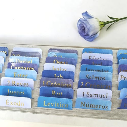 Vorscrin-Laminated Bible Tabs for Women and Men, Gold Foil Lettering Design, Reposition and Large Print Stickers, Bible Study Supplies, 90 Chapters Labels for Easy Navigation (Spanish Sky Blue) - color: Spanish Sky Blue