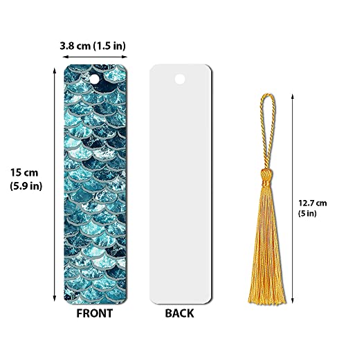 WIRESTER Set of 2 Metal Bookmarks with Light Gold Tassel for Students, Reader, Teachers, Book Lovers - Mermaid Scales Blue Wave, Pink Mermaid Scales - color: Mermaid Scales Blue Wave, Pink Mermaid Scales