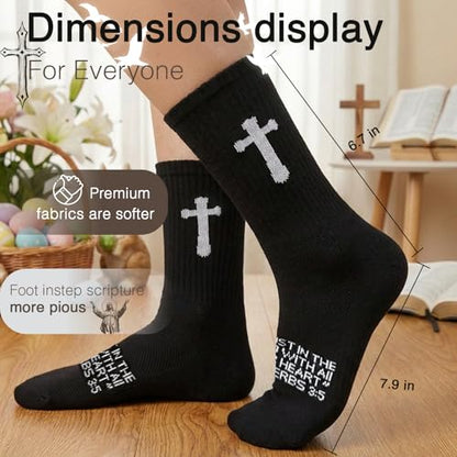 Unisex Cross Socks,Gifts for Christian On Easter and Christmas - color: Proverbs 3:5 - Black