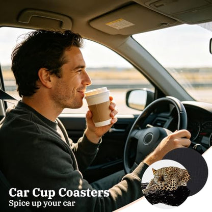 Black Leopard Car Coasters for Cup Holders, Absorbent Car Coaster for Women - color: Black Leopard