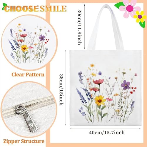Canvas Tote Bag with Zipper Handles for Women Bridesmaid Birthday Wedding Mother Ladies Shopping Gift Bags - color: Flower-9