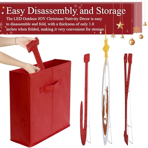 3 Pcs 35 Inch Outdoor Joy Christmas Nativity Scene Decorations w/ 110 LED Lights - Lighted Nativity Yard Sign for Xmas Outdoor Indoor Garden Lawn Holiday Decor