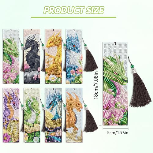 Dragon Diamond Art Bookmarks, Diamond Painting Book Marks for Adults - style: Dragon 8pcs