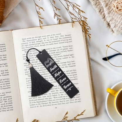 Hafhue Faith Hope Love Grace Metal Bookmark with Tassels, Bible Verse Bookmarker Gifts for Reader Bookworm Book Lover Author, Inspirational Gifts for Women Men, Religious Gifts for Christians Pastor