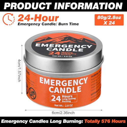 Chuarry 24 Pcs Emergency Candles 24 Hours Long Burning Soy Wax, Silver - color: Silver