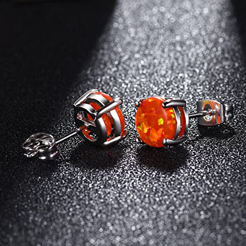 CERSLIMO Multi Colors fire Opal Stud Earrings Birthstone Earrings For Women 8mm - color: 01 Orange