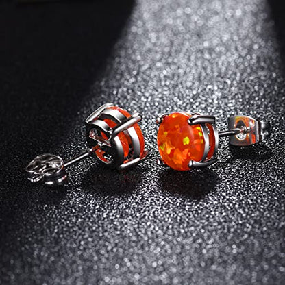 CERSLIMO Multi Colors fire Opal Stud Earrings Birthstone Earrings For Women 8mm - color: 01 Orange