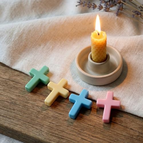 60 Pcs Mini Resin Cross Charms for Jewelry Making, 4 Pastel Colors