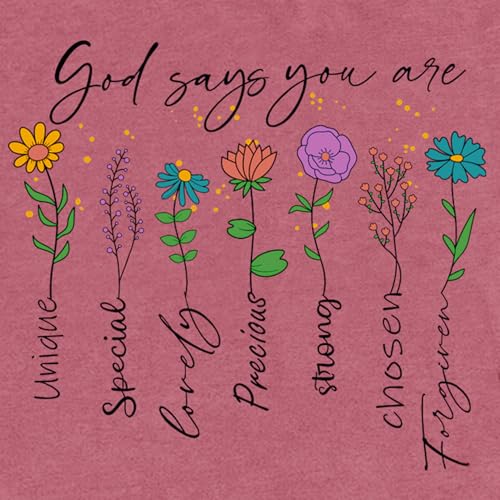 Womens Christian Shirt Bible Verse T-Shirt Religious Gifts Florial Tee Tops - color: Pink, size: Medium