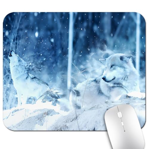Wolves Howling in a Snowy Forest Mouse Pad, Winter Scenery Mat for Desk - color: Cute Colorful Art Rec40