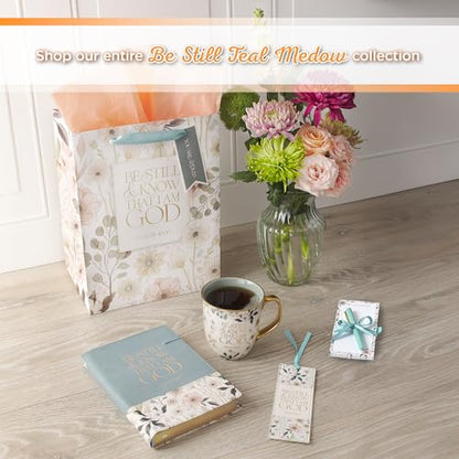 Christian Art Gifts Magnetic Notepad & Pen Set for Women, Be Still - color: Teal & Pink Floral/ Be Still