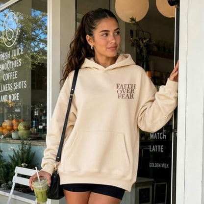 Wrenpies Faith Over Fear Hoodie for Women Christian Jesus Bible Verse Sweatshirt God Religious Oversized Tops - color: Apricot, size: Large