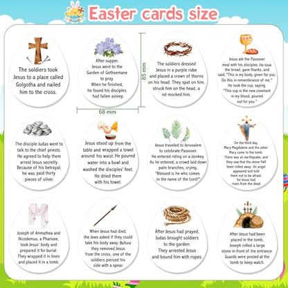 HOWAF Christian Easter Gifts Set, Include 12pcs Resurrection Eggs Stamps and 12 Religious Easter Story Cards for Resurrection Decoration, He is Riren Inking Stamps, Jesus Lives Story Rubber Stampers