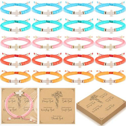 Liliaafar 20 Sets Cross Bracelets Bulk for Kids Teens Adjustable Christian Friendship Bracelets for VBS Sunday School Gifts - color: Pastel Colors