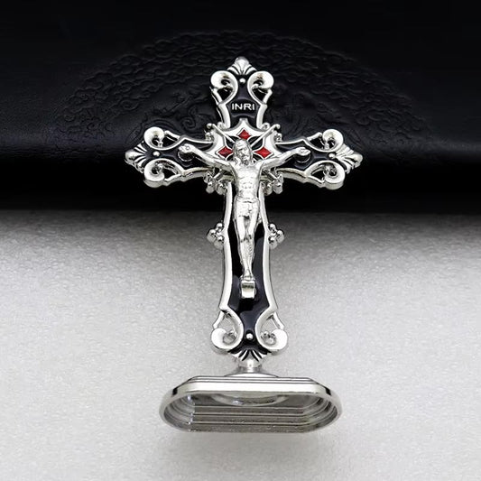 【Durable Zinc Alloy】 Cross Ornament for Christmas & Car Cross-Shaped Figurine, Christmas Ornaments for Car Dashboard, Home & Office Decoration-Silver Black - color: Silver Black