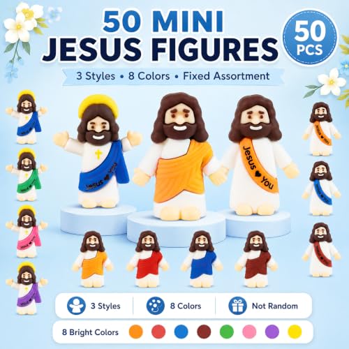 50 Pack Little Jesus Figures, Mini Jesus Loves You Figurines - color: Multicolor – 50 Pcs + 2 Bookmarks
