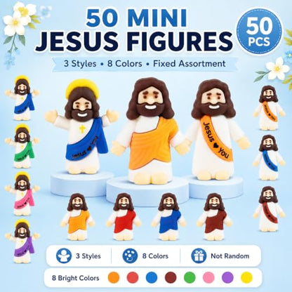 50 Pack Little Jesus Figures, Mini Jesus Loves You Figurines - color: Multicolor – 50 Pcs + 2 Bookmarks