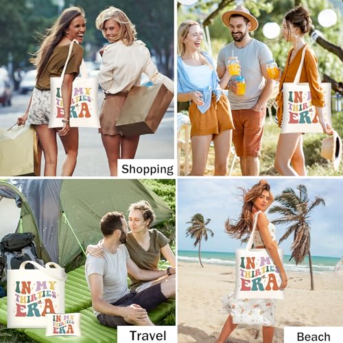 DHQH 30th Birthday Gifts for Women, 1995 Happy 30th Birthday Gifts Ideas for Mom Sister Friend Wife Aunt Daughter Coworker, Canvas Tote Bag with Makeup Bag - style: Baga Thirtis
