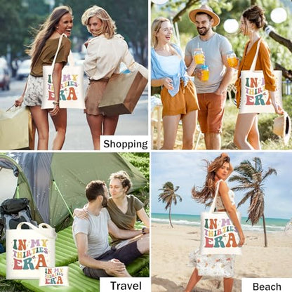 DHQH 30th Birthday Gifts for Women, 1995 Happy 30th Birthday Gifts Ideas for Mom Sister Friend Wife Aunt Daughter Coworker, Canvas Tote Bag with Makeup Bag - style: Baga Thirtis