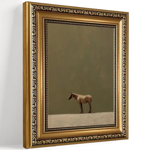Vintage Horse Gold Framed Wall Art Minimal Sage Green Pictures Wall Decor - color: Cool Horse, size: 10"L x 8"W