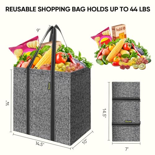 BALEINE 2 PK Grocery Bags Reusable Shopping Bags with Reinforced Bottom, Heavy Duty Foldable Tote Bags (Grey) - color: Grey, size: 2 PK