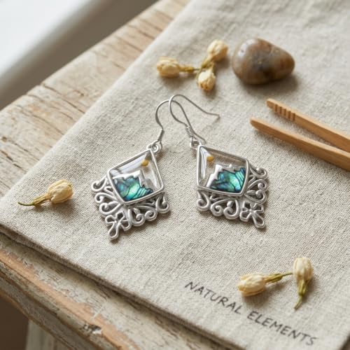 Mustard Seed Dangle Earrings for Women, 925 Sterling Silver Faith Mountain Cross Drop Earrings with Abalone Shell, Hypoallergenic Religious Christian Jewelry Gifts