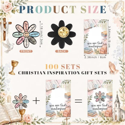 Hollowfly 50 Sets Christian Inspirational Gifts Daisy Lapel Pins Cards