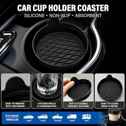 Black Silicone Car Cup Holder Coasters, Set of 4, Car Cup Holder Inserts, Interior Trim Accessories for Sedan, SUV and Pickup Truck