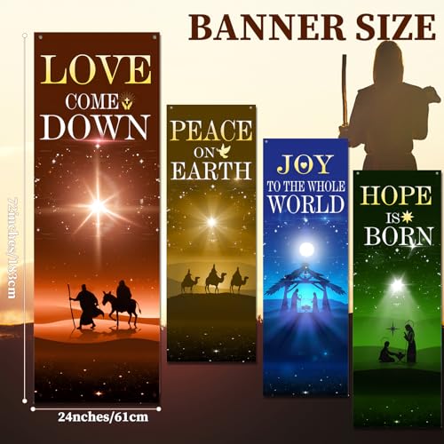 Hahafelt 4 Pcs Advent Church Banners for Sanctuary Wall, 2 x 6 ft - style: Advent