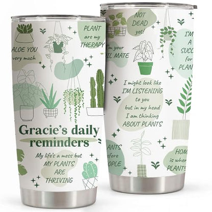 Personalized Funny Daily Plant Lover Reminder Tumbler Stainless Steel 20 Oz - Customized Gardening Gifts for Women - Plant Lady Gift - color: PLANT-DAILY-R1