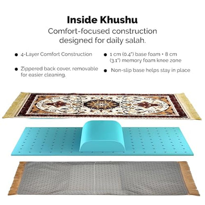 UrmiX Memory Foam Prayer Mat, Thick Prayer Rug for Daily Salah, Burgundy - color: Burgundy