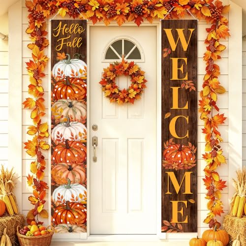 Fall Welcome Banner Porch Sign Hello Fall Banner Front Door Outdoor Decor - color: Welcome2