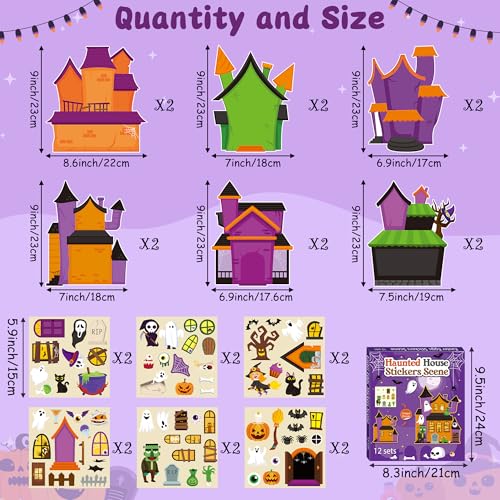 CY2SIDE Halloween Haunted House Scene Sticker - 12 Set Halloween Ghost Sticker for School Rewards, Haunted House Scene for Classroom Activities - style: Haunted house
